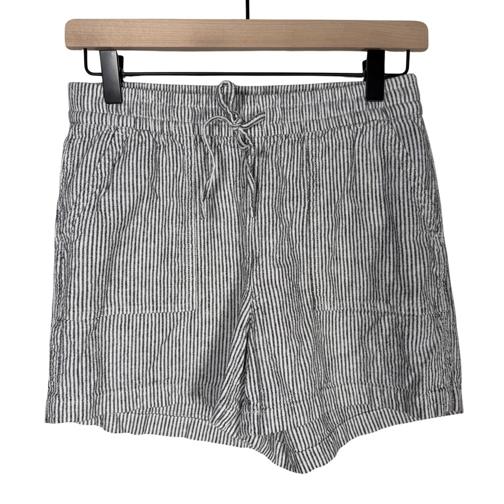 J.Crew Linen Blend Striped Shorts XS Black White Drawstring Summer